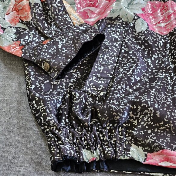 Hanarum Jacket Womens OS Reverisble Black Floral Zip Satin Shimmer VTG Boho Goth - Picture 10 of 14